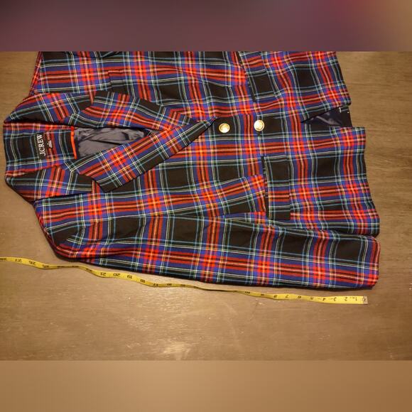 J. Crew Black Red Blue Nipped in Blazer Stewart Tartan Wool Blend Plaid Size 6 - Picture 8 of 16
